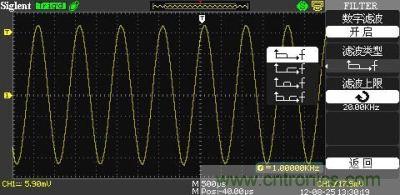 1KHz信號 ，打開數字濾波，測量值為1KHz