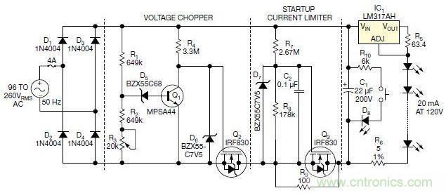圖3：本電路通過嚴格控制開關的閥值，只提供剛剛足夠的LED電壓，從而提高效率