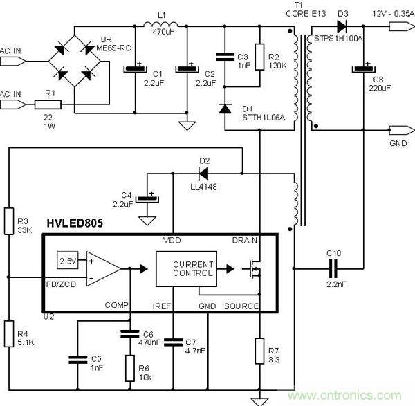 首個最簡單、器件最少的LED驅動電路設計