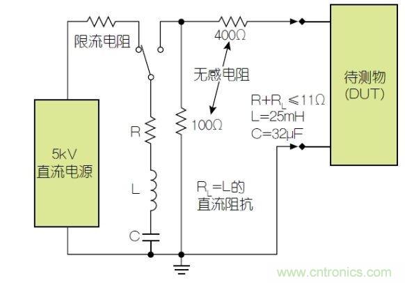 除顫器測試配置(注意較大電容)。