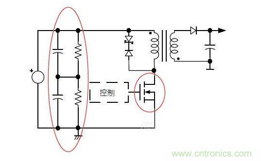 反激轉換器中的串聯大電容電路及單顆1，000VMOSFET