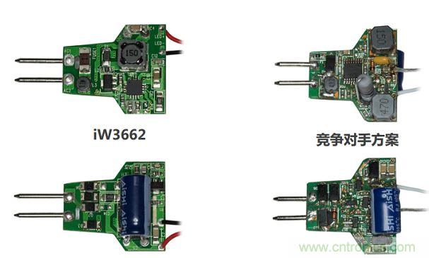 iW3662與競爭對手方案相比，所需外部元器件的數量大幅降低