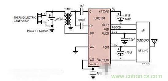 LTC3108 電源芯片優化用于從熱電設備收集能量。