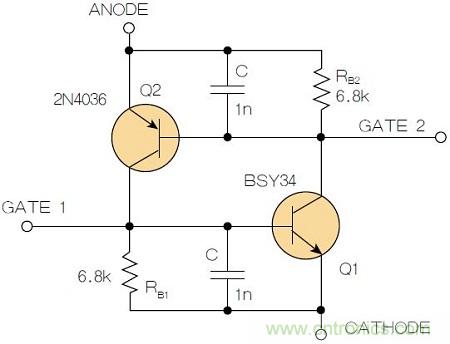 圖2：增加兩個電容值為1nF的SMD陶瓷電容器后，可以在ΔV達到10V的情況下防止導通。