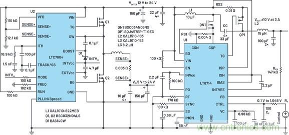 通過5 V至24 V輸入提供雙極性、雙向DC-DC流入和流出電流